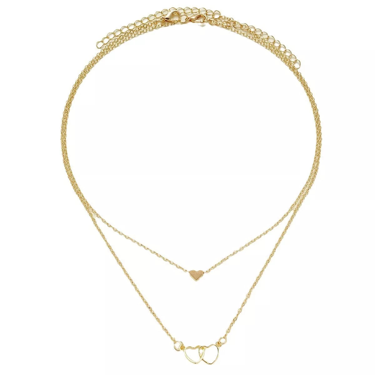 Hollow Cross Heart Pendant Double-layer Necklace in gold for women