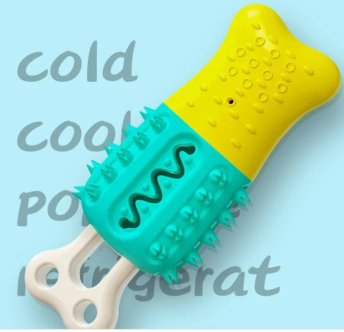Refreshing chew toy for dogs with frozen water, textured surface, and durable design for cooling, dental care, and entertainment