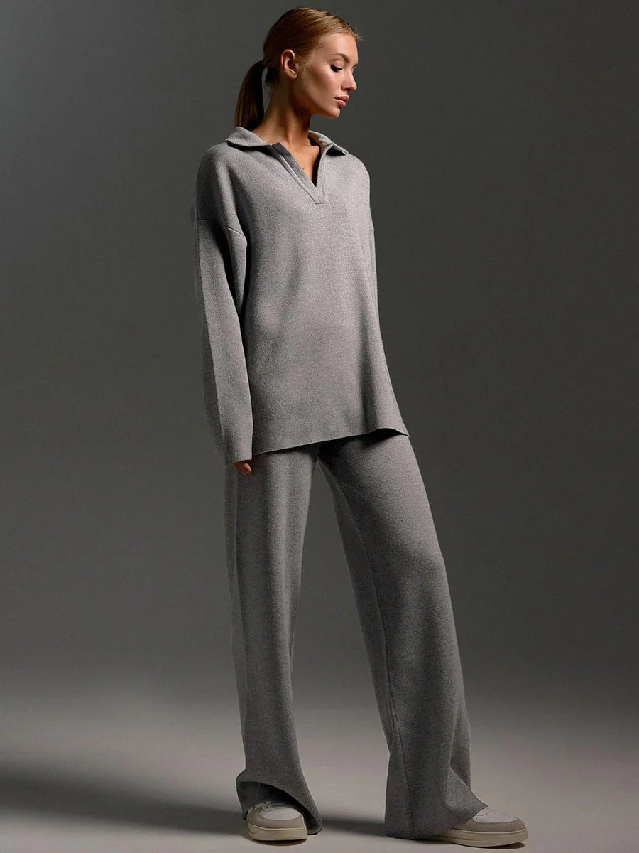 Women's stylish and comfortable cotton two-piece sweater set for fall and winter