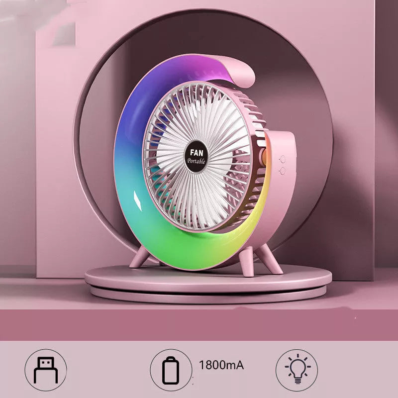 Bright Night Light Charging Fan with USB portability and colorful ambient lights