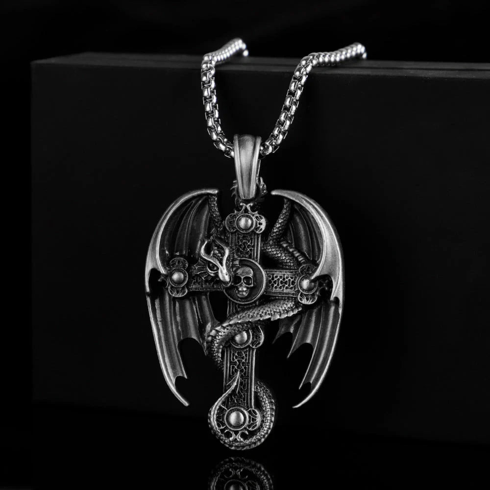 Men's stainless steel retro pendant sweater chain with pure tin pendant on titanium steel box chain