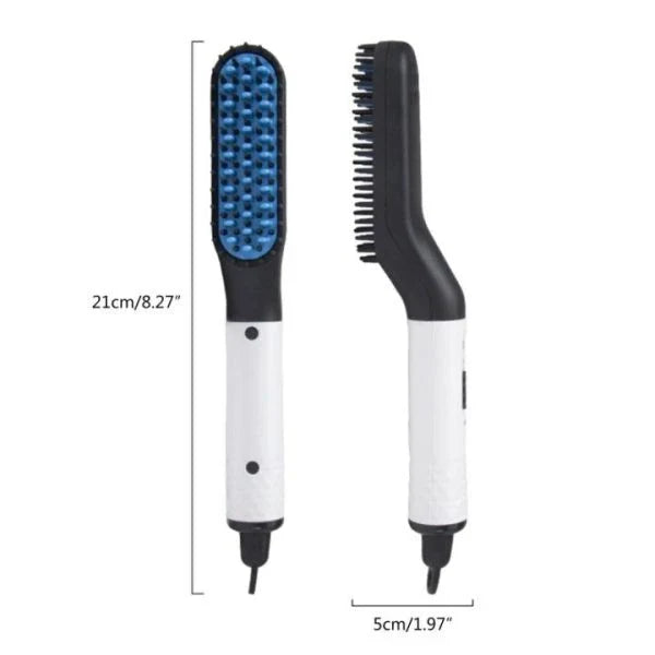 A sleek, black beard straightener comb with a heat-resistant bristle design for effortless styling of facial hair.