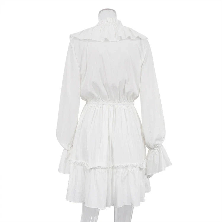 Stylish Y2K-inspired dress with pleated ruffles, flared sleeves, and a variety of vibrant color options