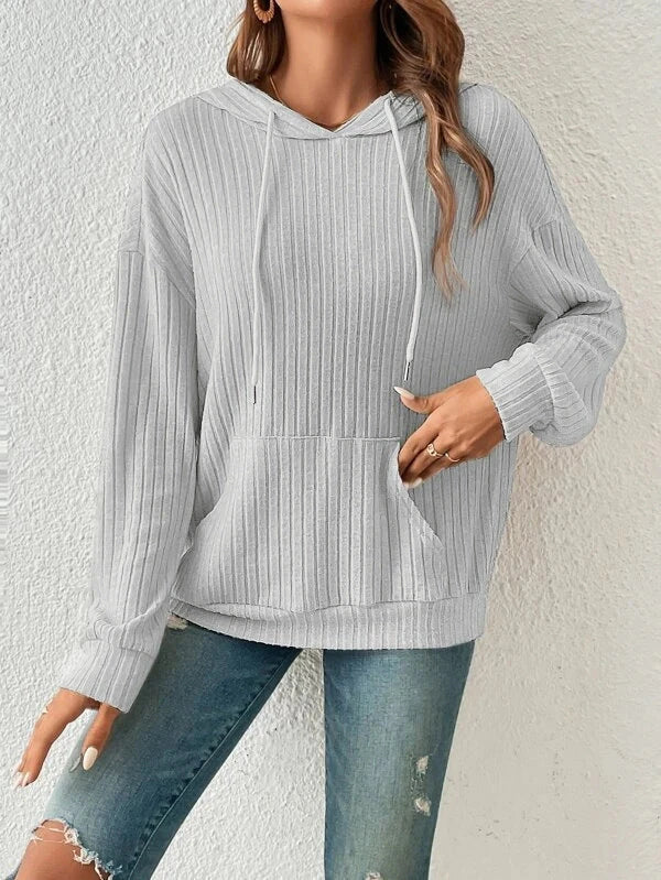 Cozy drawstring hoodie with pockets in various colors, including apricot, green, black, and gray