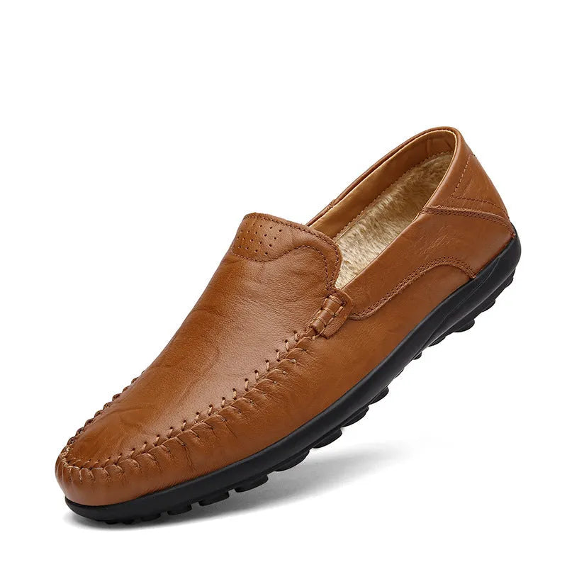 Men's casual leather shoes with cowhide uppers and round toe design in multiple colour options