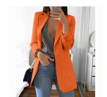 Premium Slim-Fit Cardigan Blazer with Lapel Collar in various colors, including pea green, khaki, red, purple, black, and dark blue
