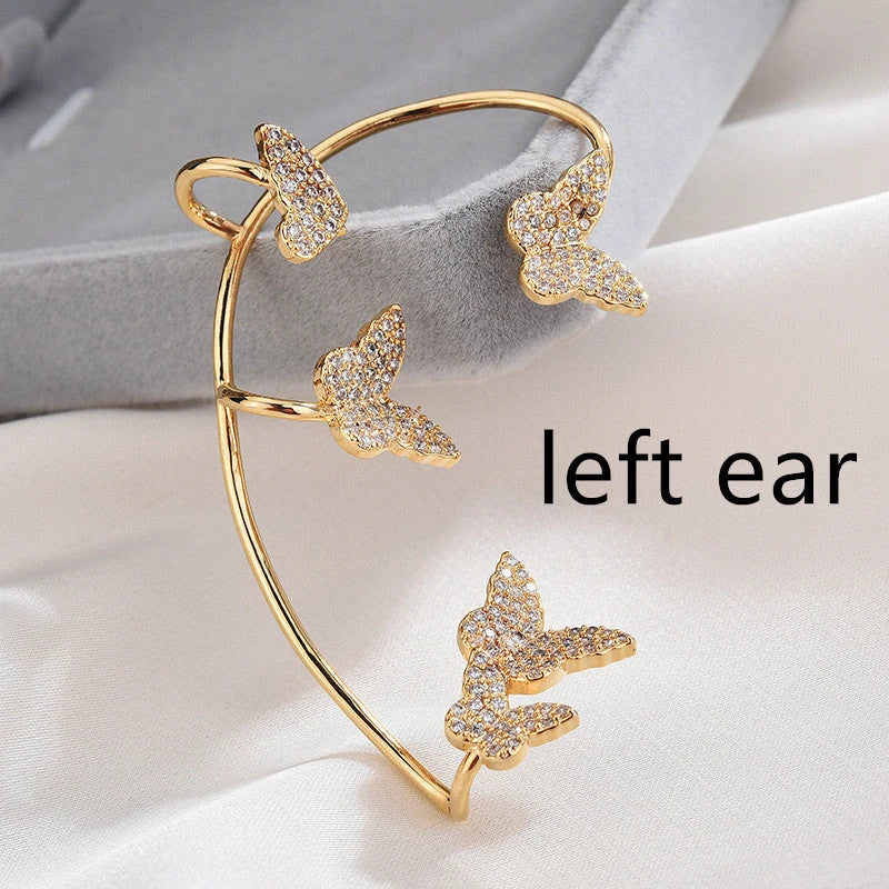 Stylish butterfly ear clips with sparkling zircon stones in gold and silver finishes