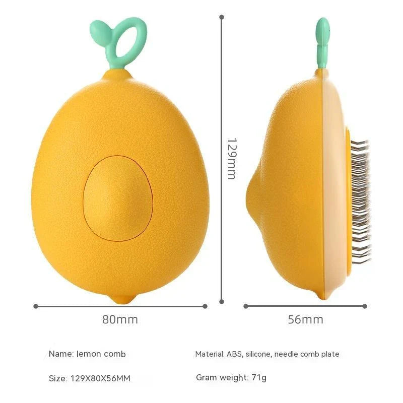 Premium pet grooming brush with avocado-shaped handle for massage and deshedding, promoting a lustrous, healthy coat for cats and dogs