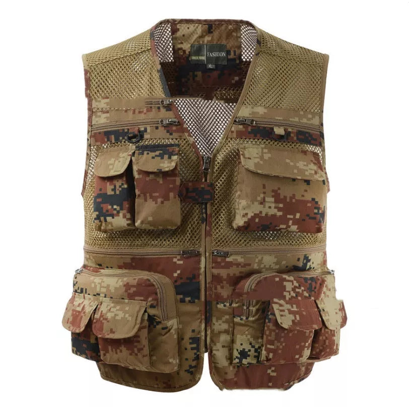 Men's professional photography vest with multiple pockets in various colors