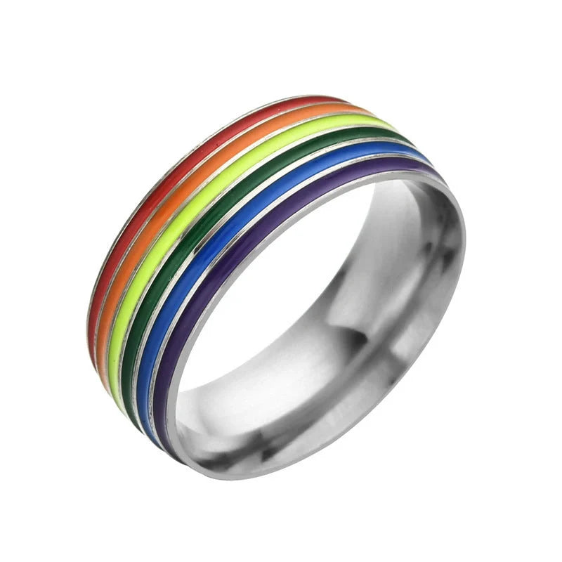 Stylish bisexual pride stainless steel ring with modern geometric design