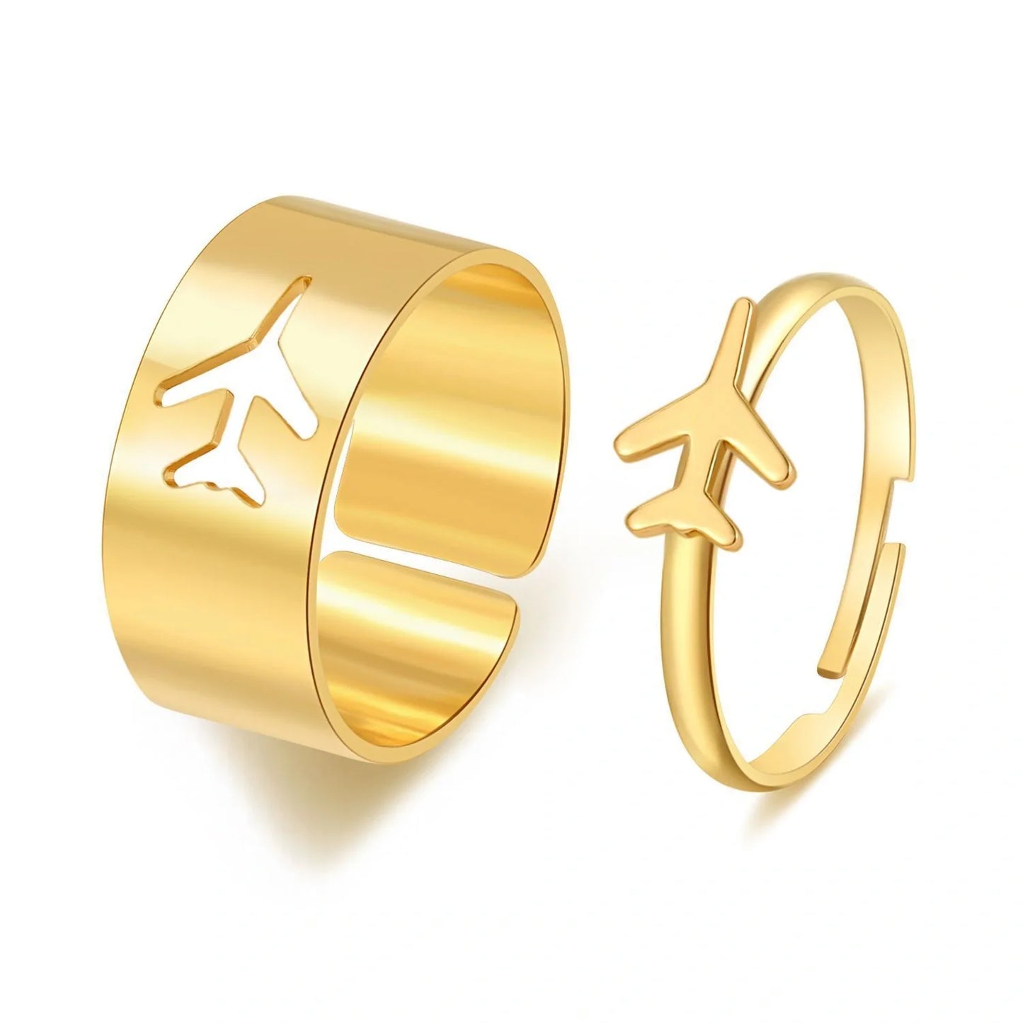 Trendy Adjustable Butterfly Couple Rings Set in gold and silver, perfect for punk style lovers