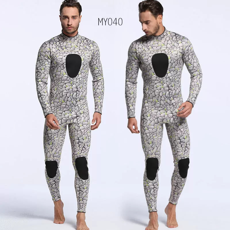 Men's 3MM neoprene diving suit with camouflage pattern for cold water diving