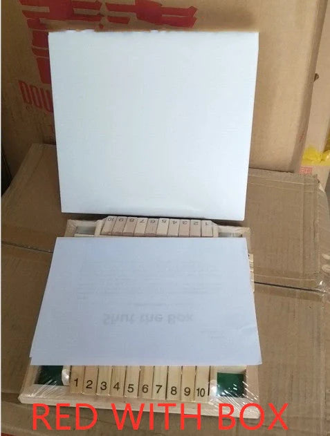 Deluxe four-sided Shut The Box wooden dice game with green flaps for group play