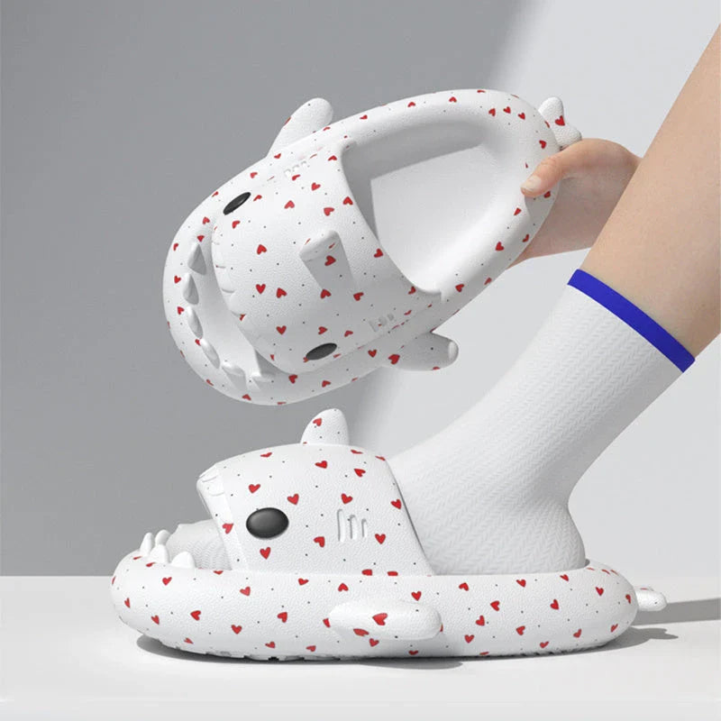 Stylish heart-shaped shark slippers with breathable, anti-slip soles and a variety of vibrant color options