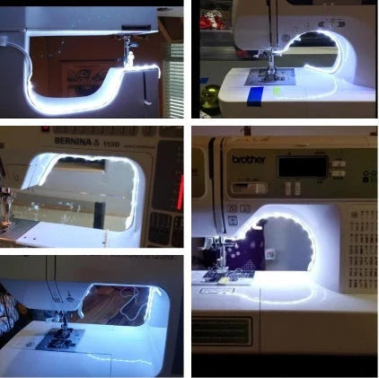 Adjustable sewing machine LED light bar with touch-sensitive dimming controls for customizable illumination