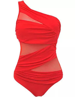Women's plus size one-piece swimsuit in solid color with chest pad