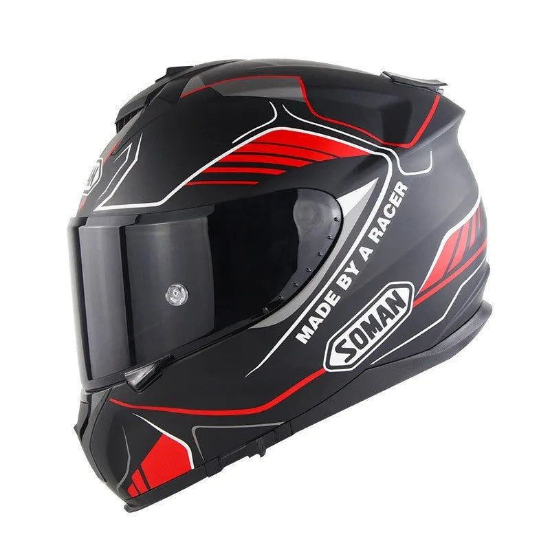 Motorcycle full face helmet with double lens in ABS construction showing colour variant options