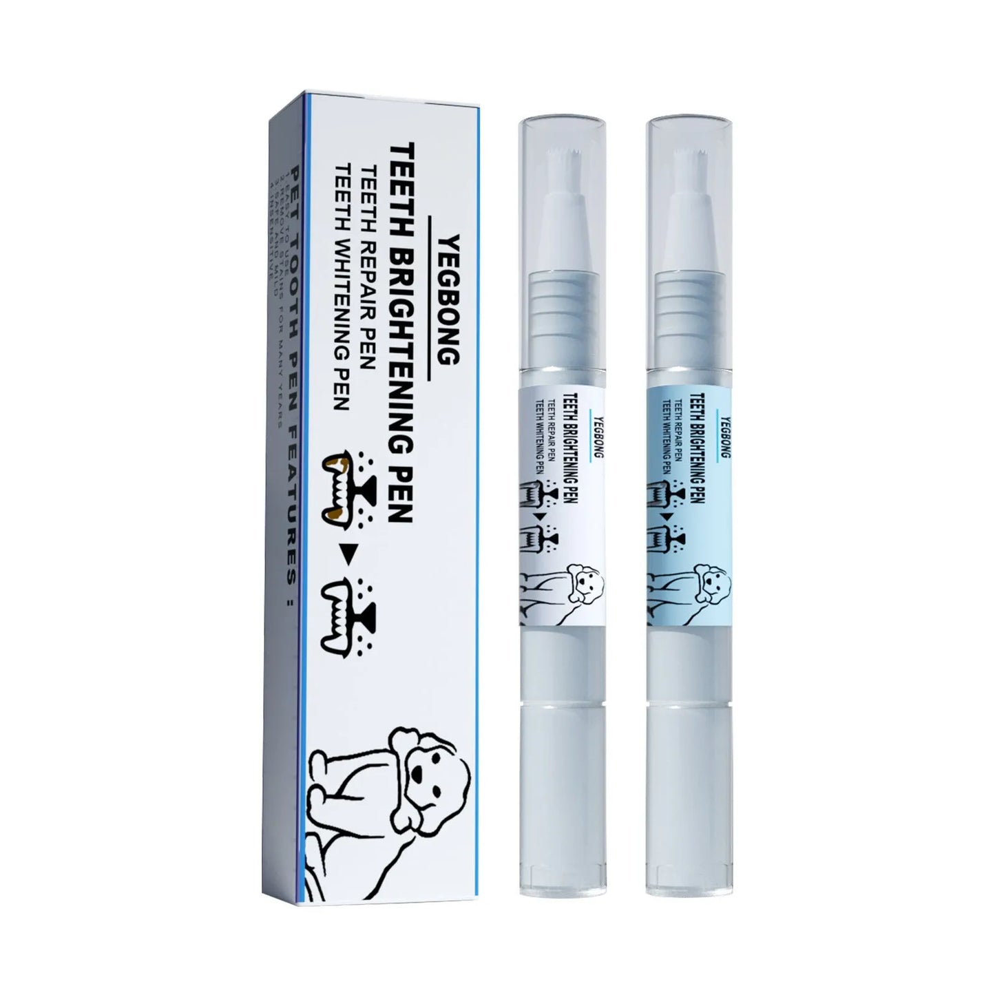 Pet teeth whitening pen with dental brushes for dog and cat tartar removal