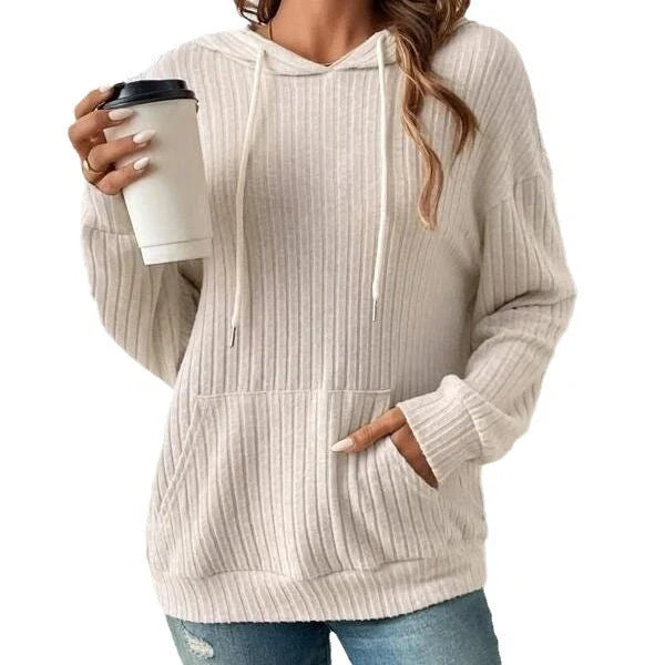 Cozy drawstring hoodie with pockets in various colors, including apricot, green, black, and gray