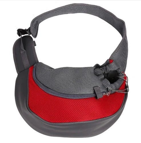 A soft, mesh pet carrier sling bag with a padded shoulder strap for hands-free carrying of your dog or cat during outdoor adventures.