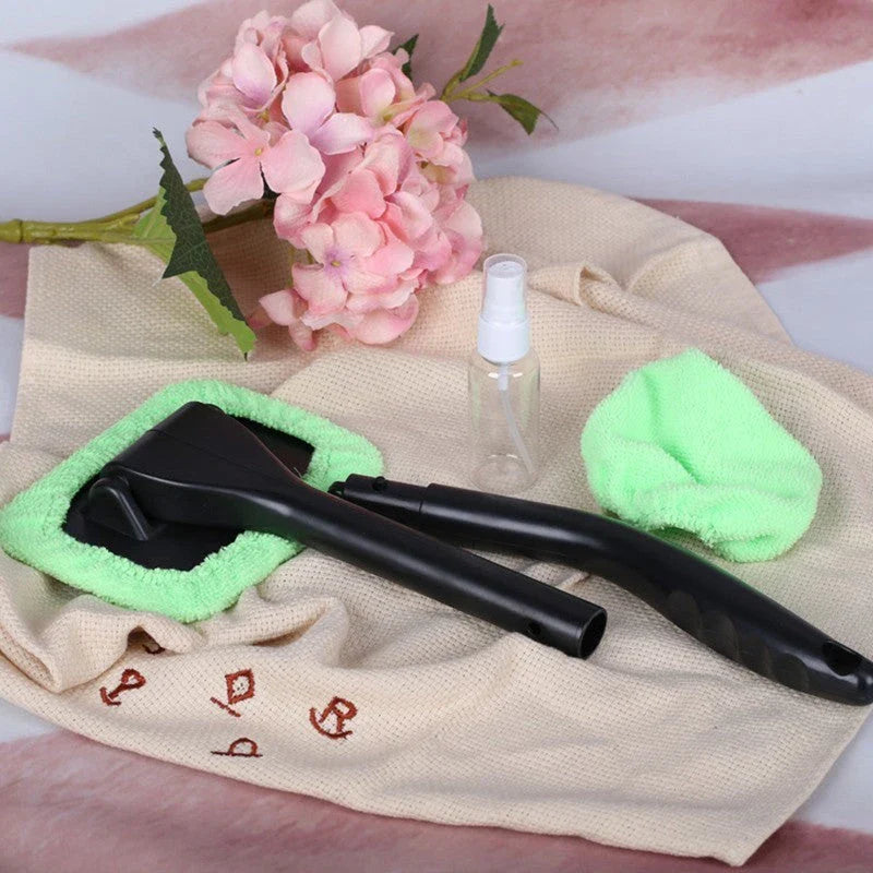 Versatile Car Window Cleaner with Long Handle and Microfiber Pad