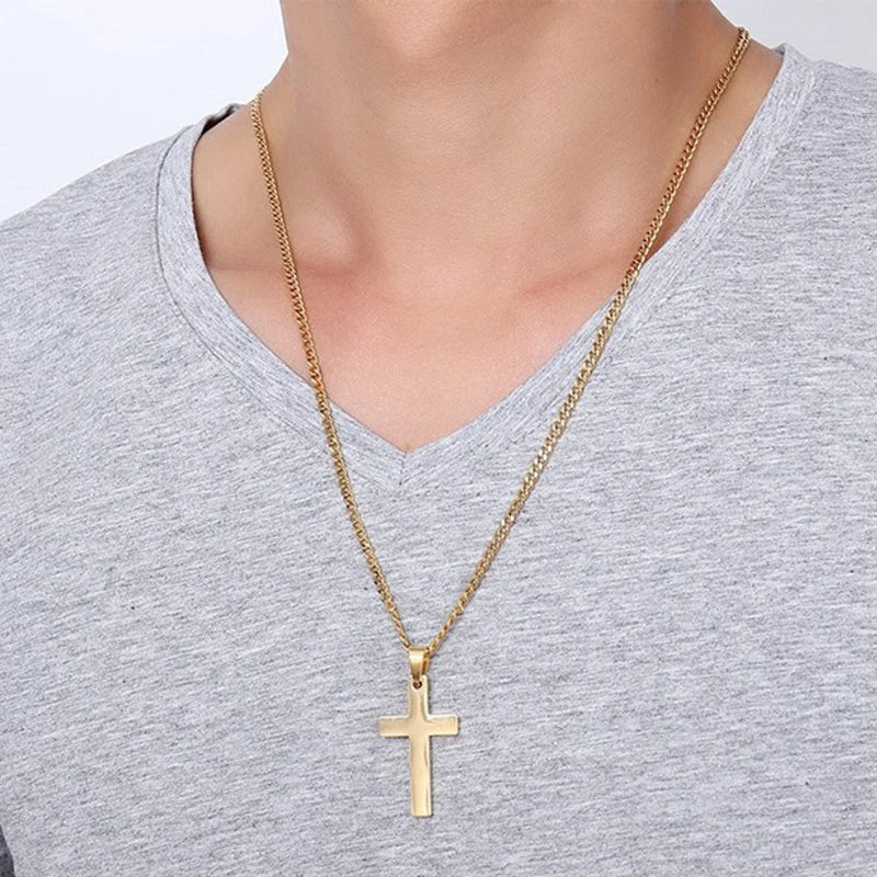 Stainless Steel Cross Pendant Necklace for Men - Available in Black, Silver, and Gold