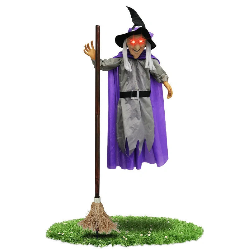 6ft Scary Flying Witch Halloween Decoration with Sound for outdoor frights