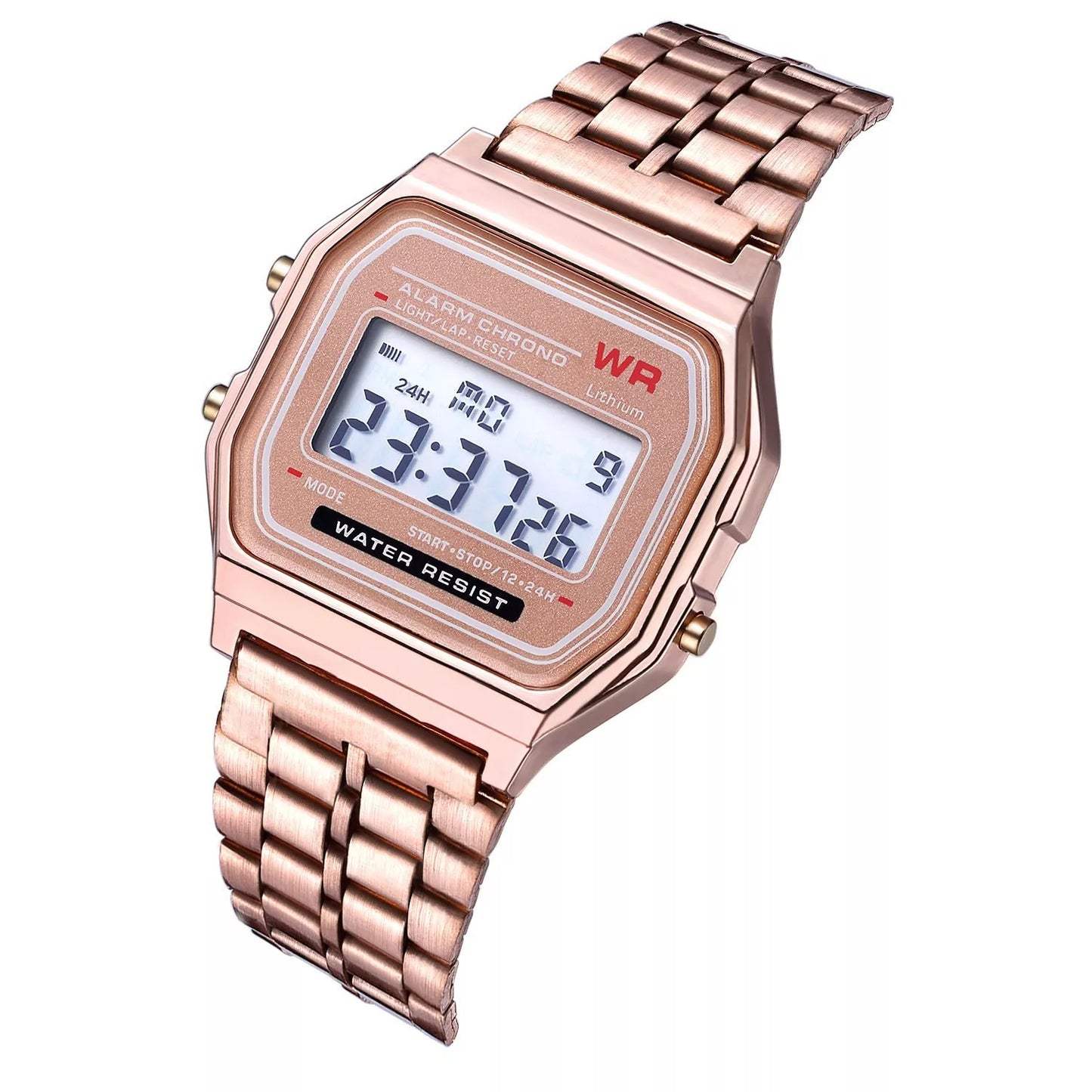 WR F91W Steel Band Electronic Watch with square dial and stainless steel strap