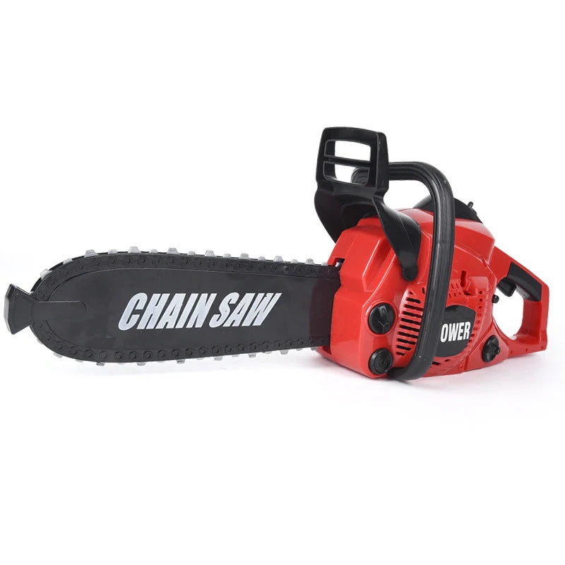 Kids electric chainsaw toy with real engine sound, red color, safe for children