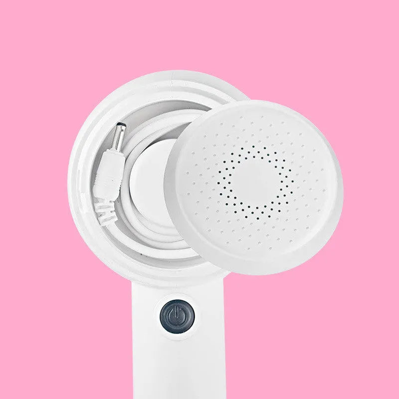 White rechargeable electric clothes shaver for removing fabric bobbles and lint.