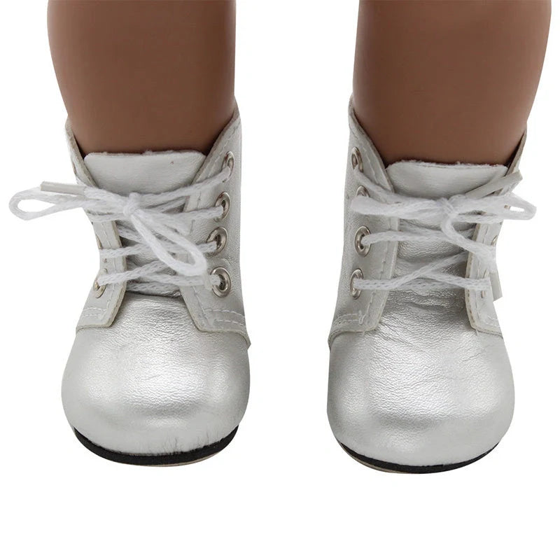 18-inch doll lace-up boots in PU leather, available in five colors