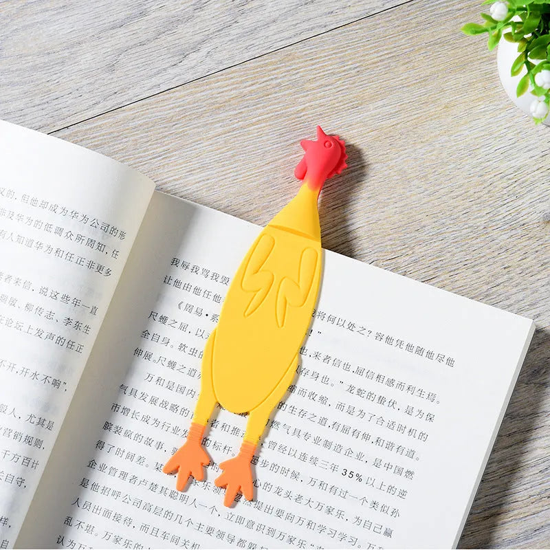Yellow silicone screaming chicken bookmark 16cm flexible page marker in colour box