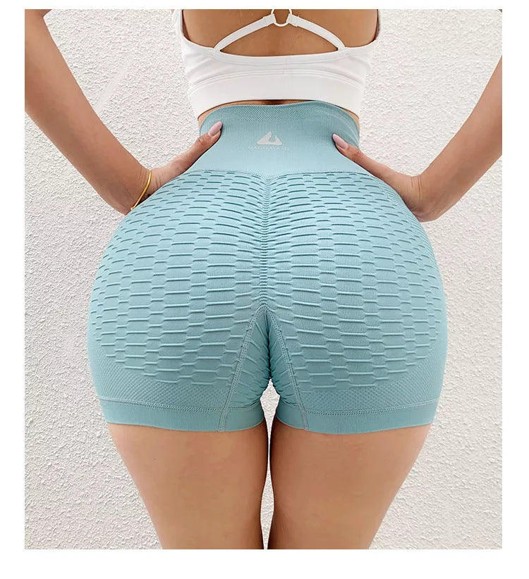 High-waisted Jacquard Peach Hip Yoga Shorts in various colors