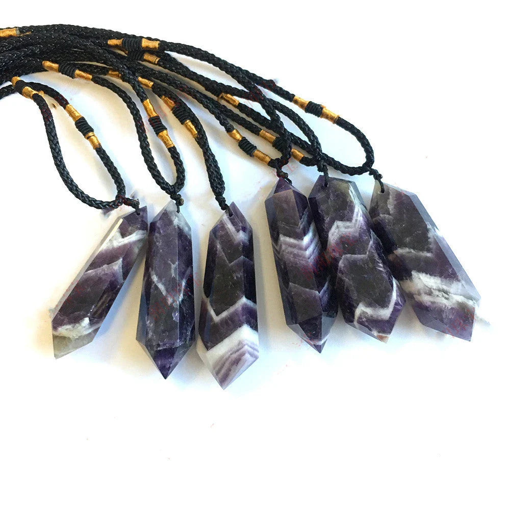 Premium natural amethyst crystal pendant with double-pointed column design