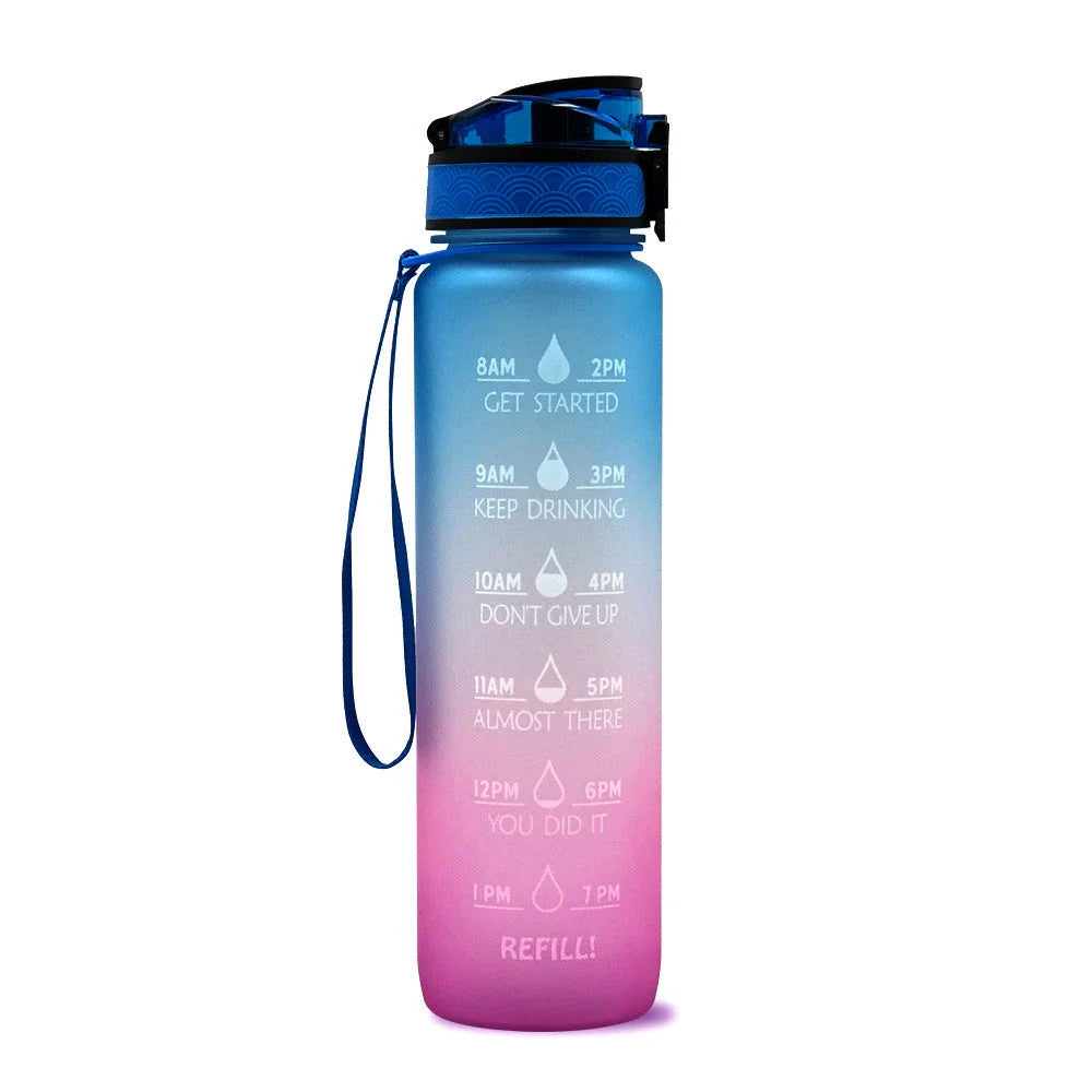 1-Liter Tritan Sports Water Bottle with Time Markers, Bounce Cover, and Motivational Design