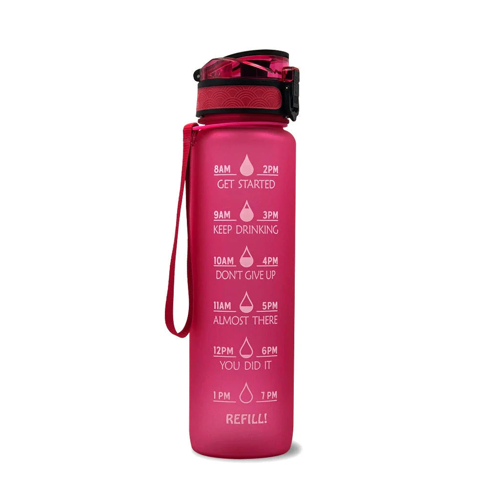 1-Liter Tritan Sports Water Bottle with Time Markers, Bounce Cover, and Motivational Design