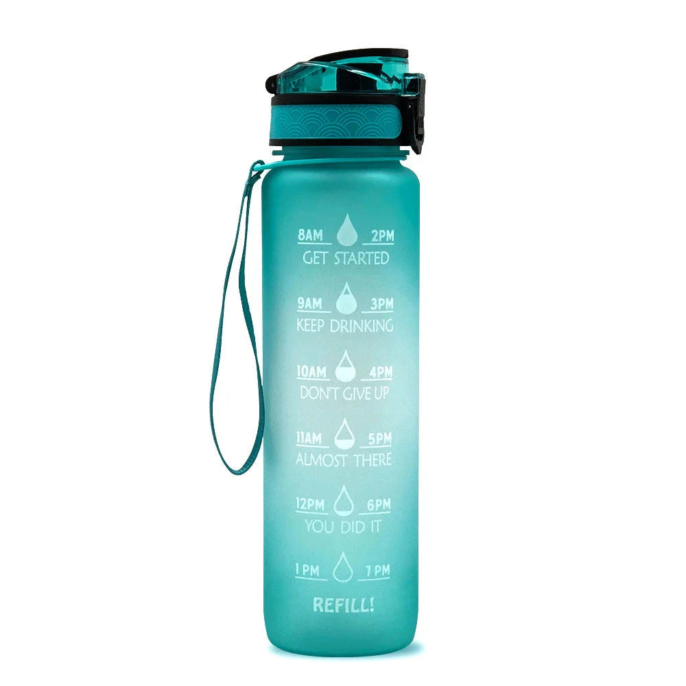 1-Liter Tritan Sports Water Bottle with Time Markers, Bounce Cover, and Motivational Design