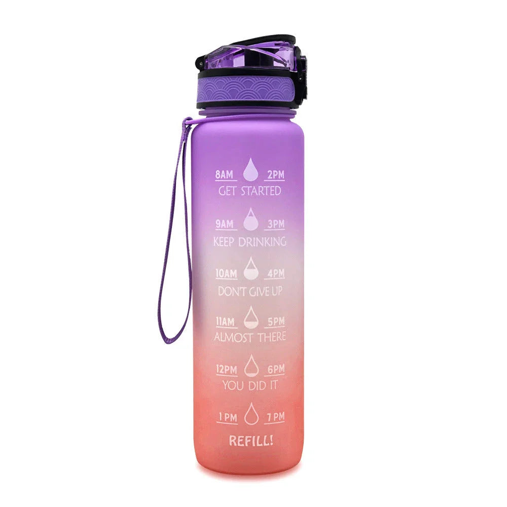 1-Liter Tritan Sports Water Bottle with Time Markers, Bounce Cover, and Motivational Design