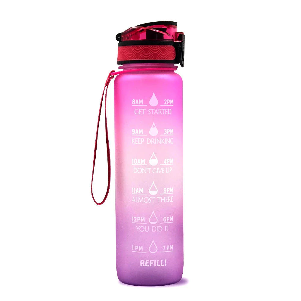1-Liter Tritan Sports Water Bottle with Time Markers, Bounce Cover, and Motivational Design