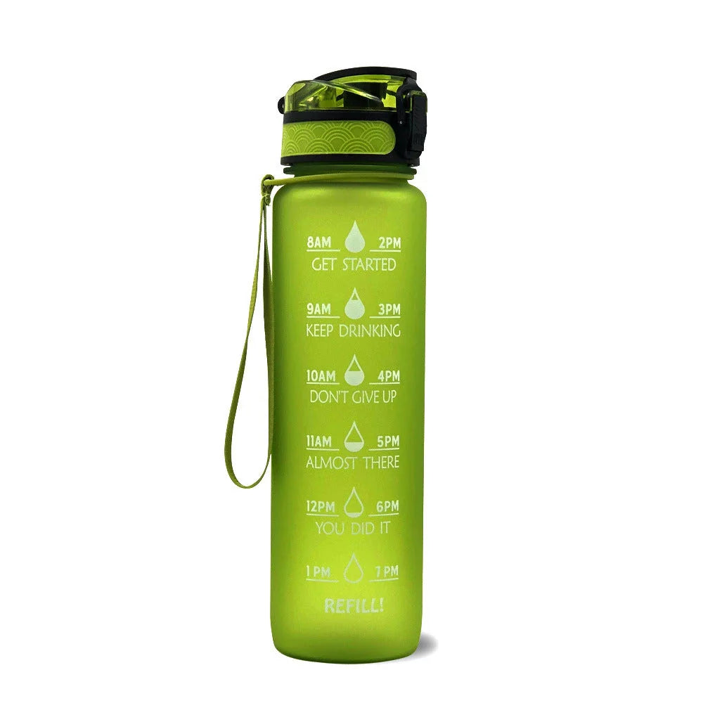 1-Liter Tritan Sports Water Bottle with Time Markers, Bounce Cover, and Motivational Design