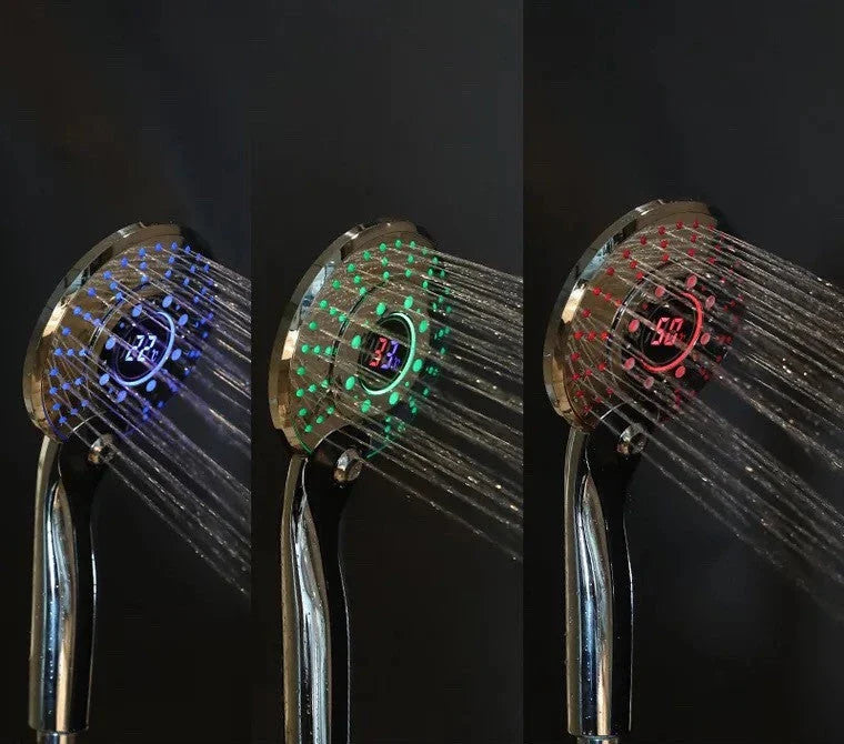 Adjustable 3-mode LED shower head with temperature-sensing lights, made of durable ABS material for a luxurious bathroom upgrade