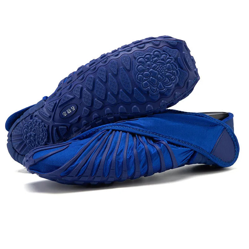 Portable bat wrapped cloth yoga shoes with elastic waterproof upper, mesh lining, flat heel, in red, blue, or black