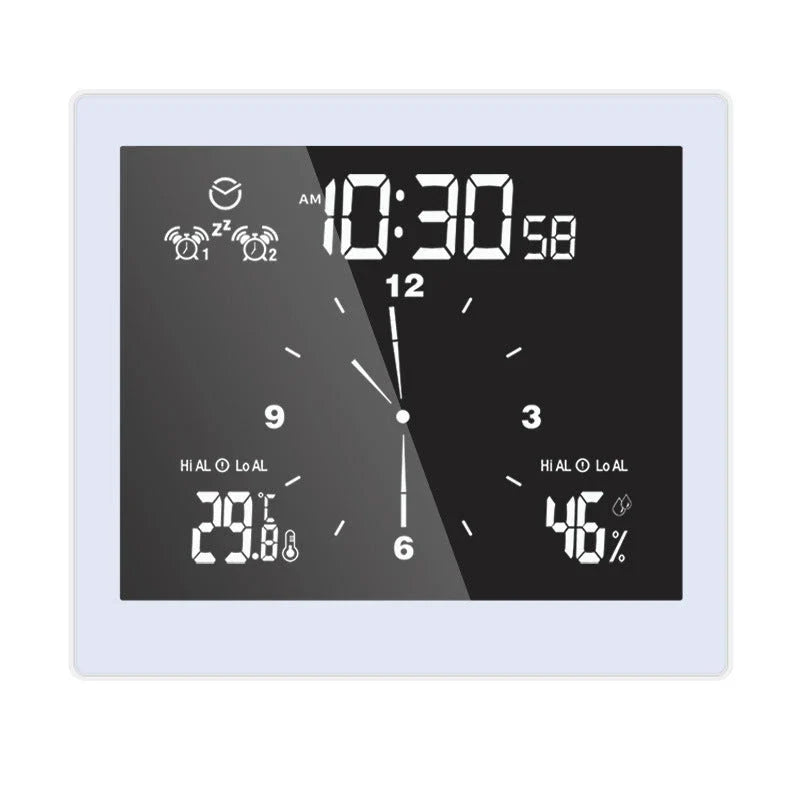 Waterproof bathroom wall clock with temperature and humidity display, modern design for bathroom decor
