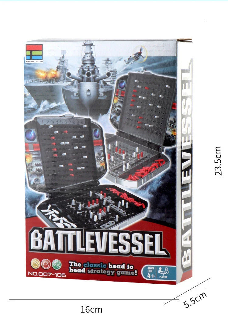 Children's tabletop battle toy with ships and grid board for two-player strategy game