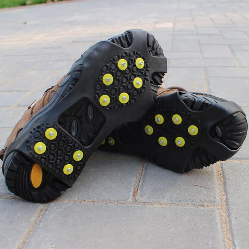 Outdoor hiking shoes spikes with ice chain anti-skid feature for slippery surfaces