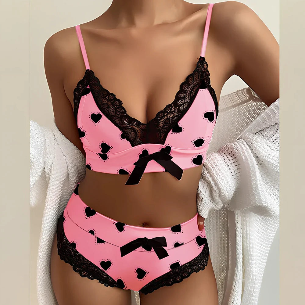 Women's red lace suspender lingerie set with adjustable straps and matching underwear