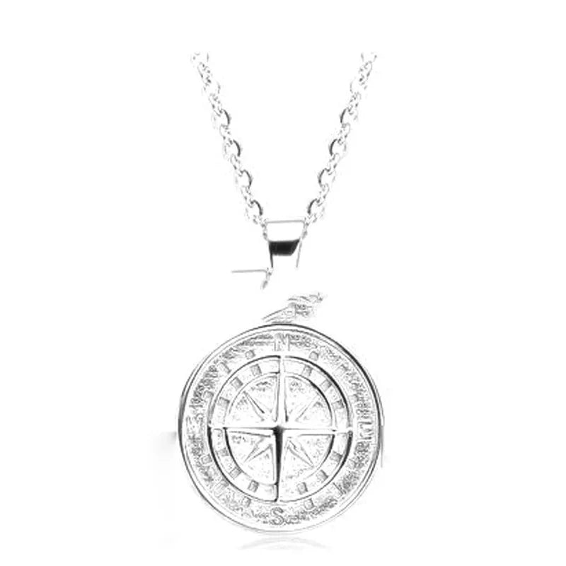 Stainless steel compass pendant and cross necklace with 53cm chain