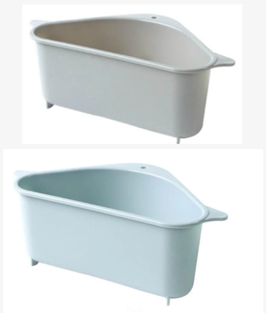 Multifunctional dish drying rack with raised edges and triangle shape for convenient storage of sponges, scrubbers, and soap in kitchen sinks