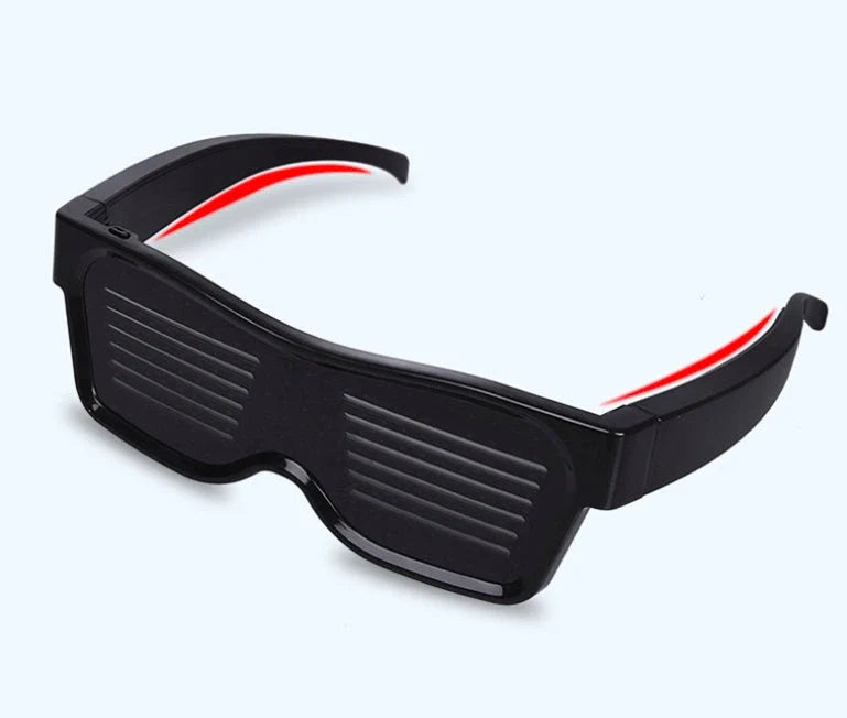 Bluetooth-enabled LED party glasses with dynamic, flashing light effects in multiple vibrant colors