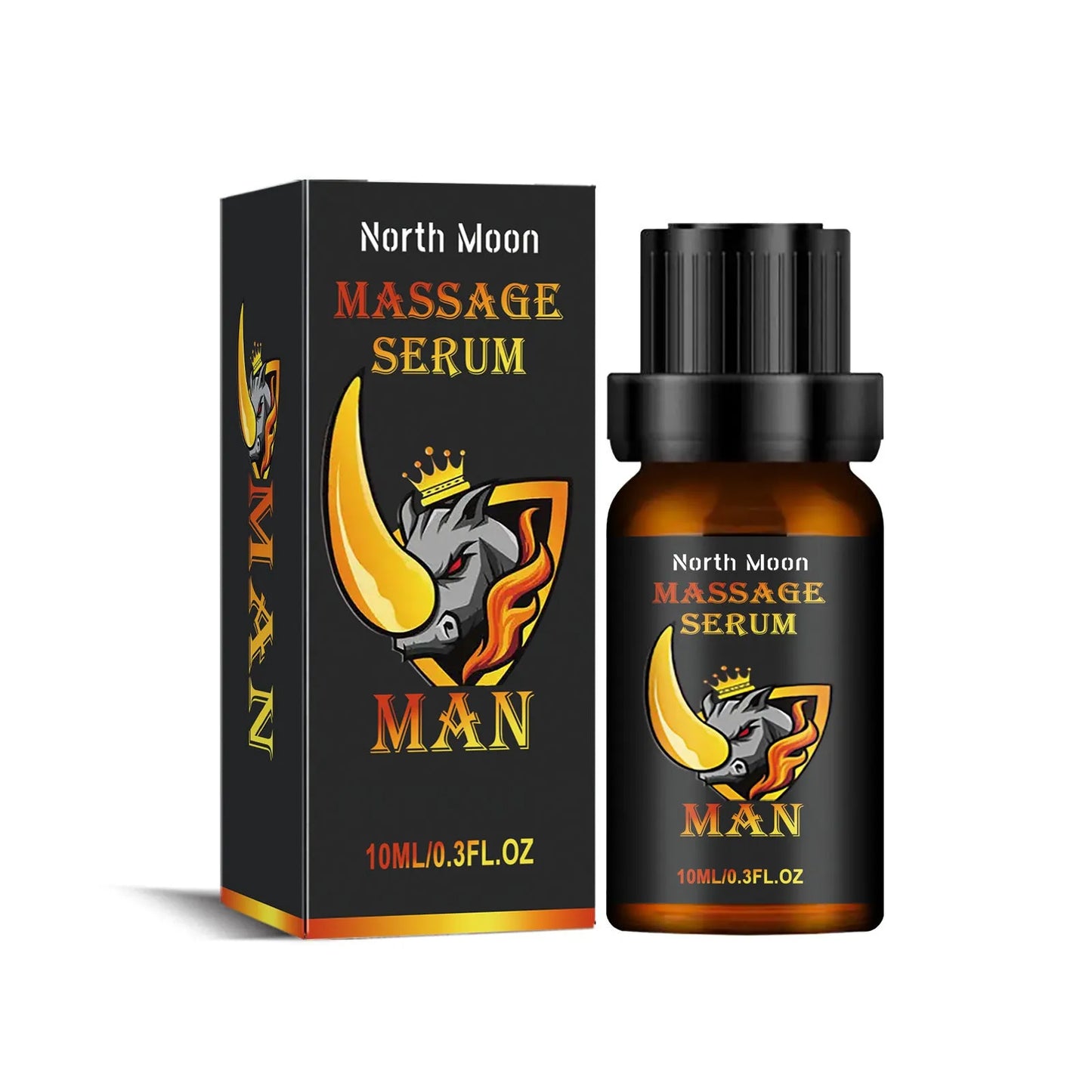 10 ml bottle of men's massage essential oil with ginger root oil and jojoba oil.